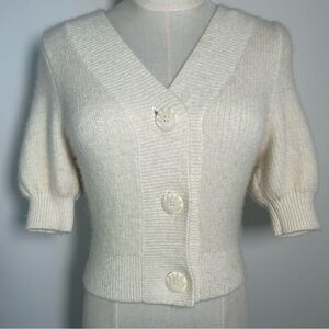 Anthropologie Cream Button Front V-Neck Short Sleeve Cardigan